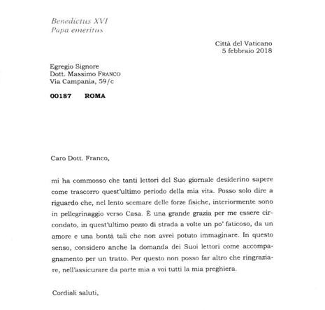 LETTER FROM BENEDICT XVI PUBLISHED ON CORRIERE DELLA SERA